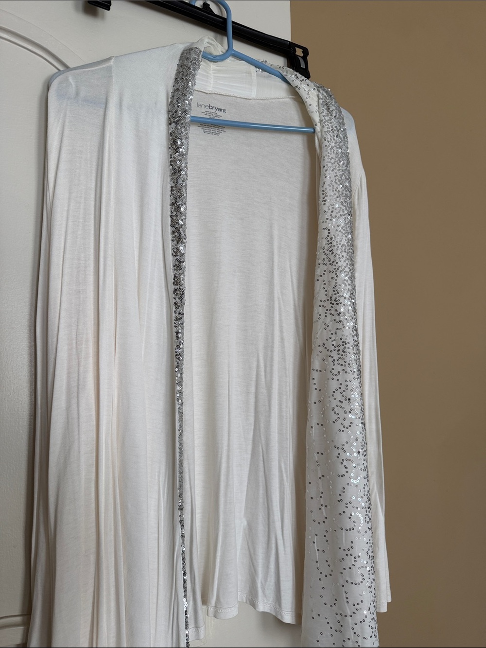 Lane Bryant White Sequin Trim Open Front Cardigan